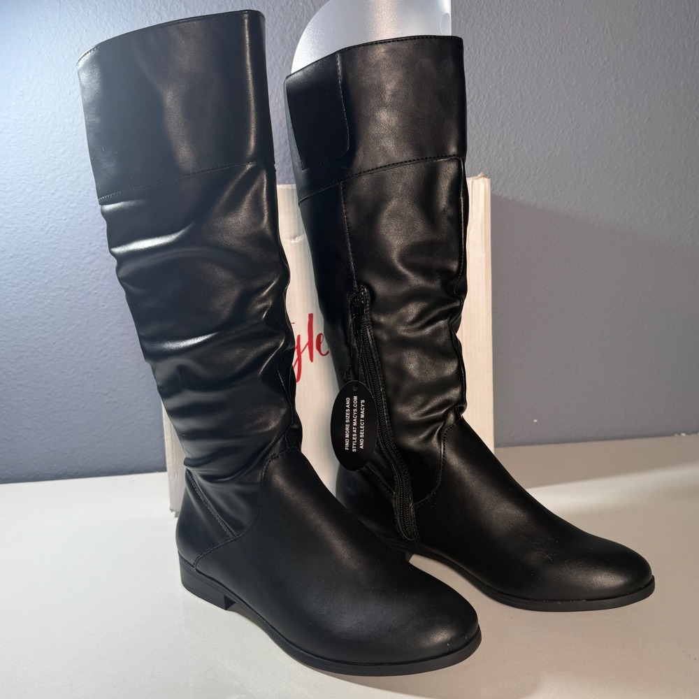 Style & Co Kelimae Boots Women 6.5 Black New Slouchy Tall Knee High Zipper